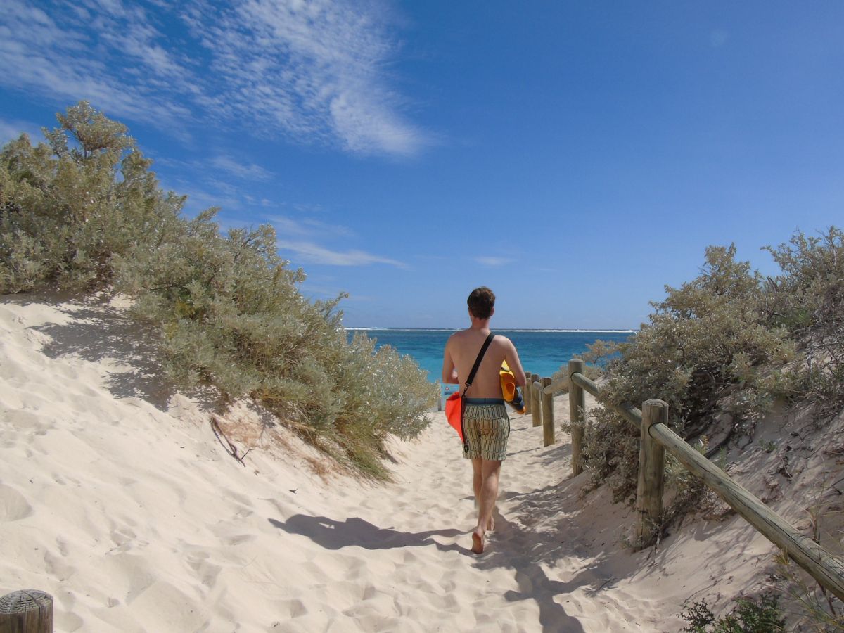Walking through to the beach in Exmouth