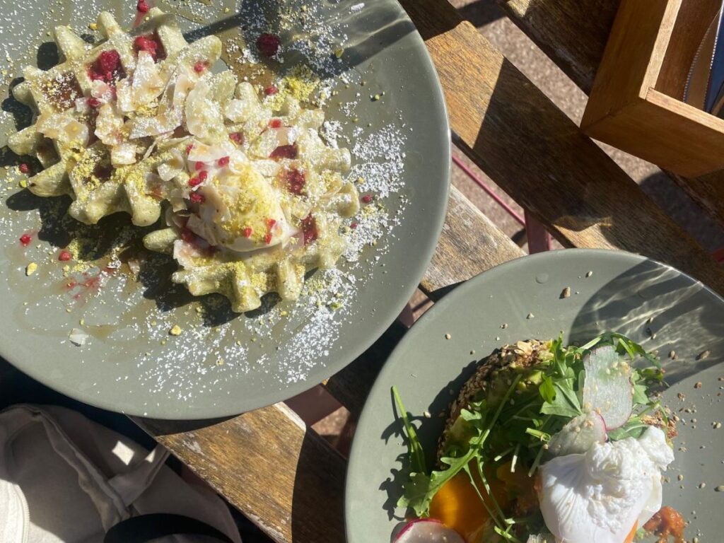 Exmouth Food - matcha and strawberry waffle at Early Bird Cafe in Exmouth