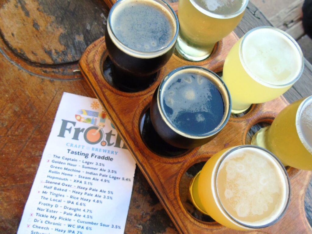 A beer tasting paddle at Froth Brewery in central Exmouth