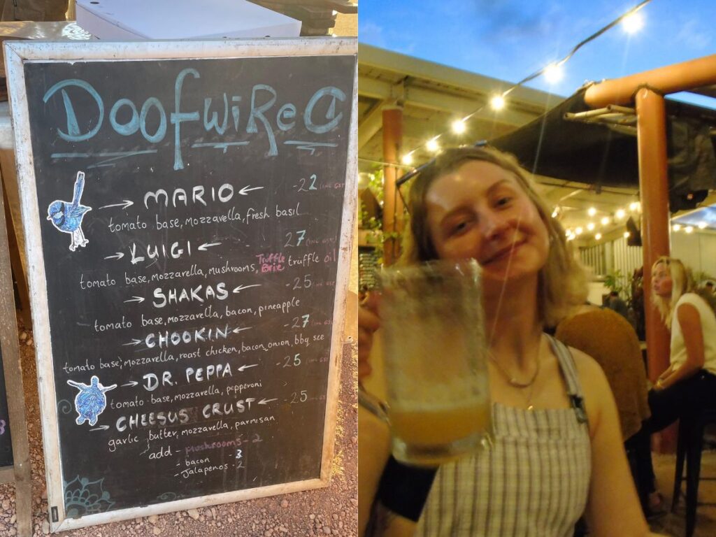 Pizza menu and beer at Whalebone Brewery in Exmouth WA