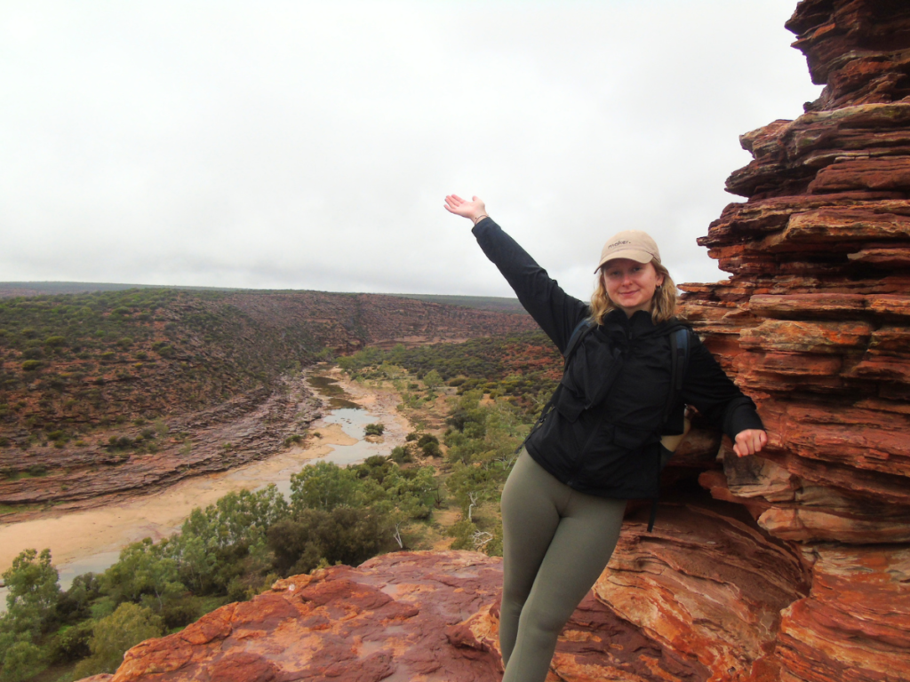 Perth to Exmouth_ Kalbarri Posing at Natures Window in Kalbarri, WA