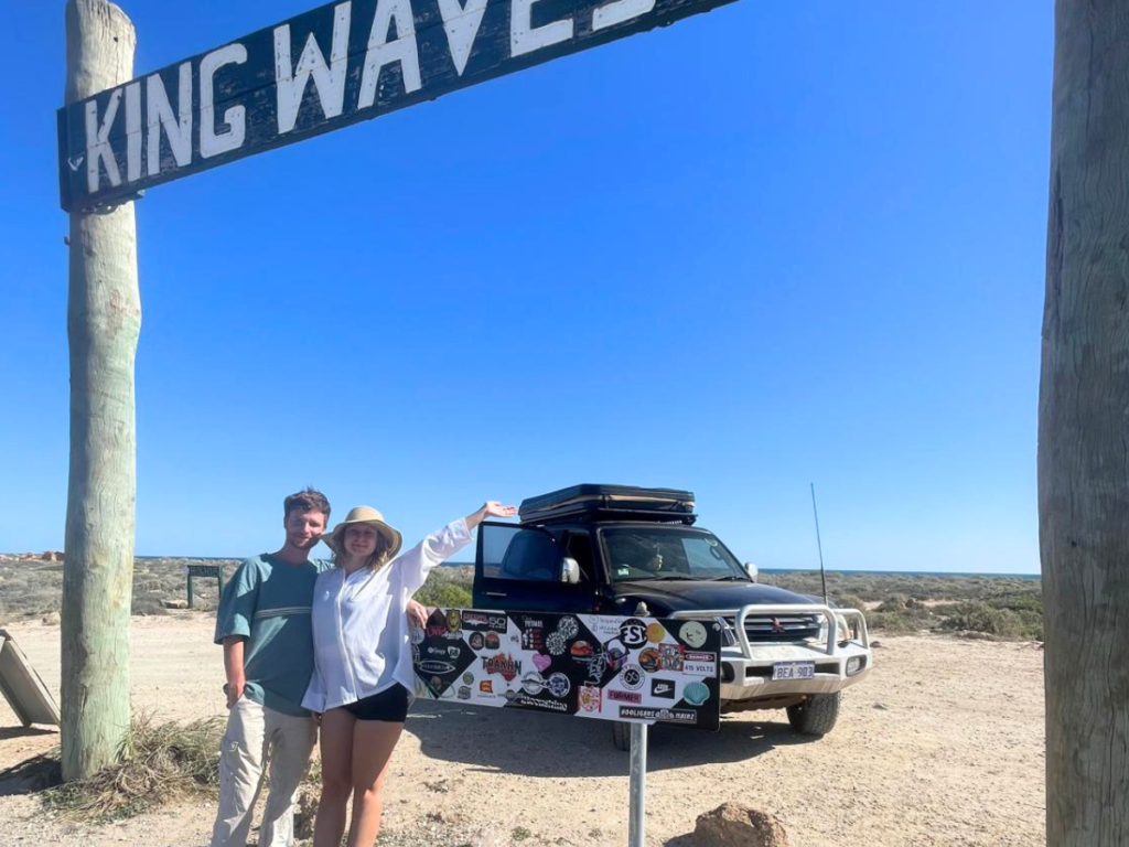 Perth to Exmouth_ Quobba Posing at the Kings Wave Kill sign at Quobba Blowholes in WA
